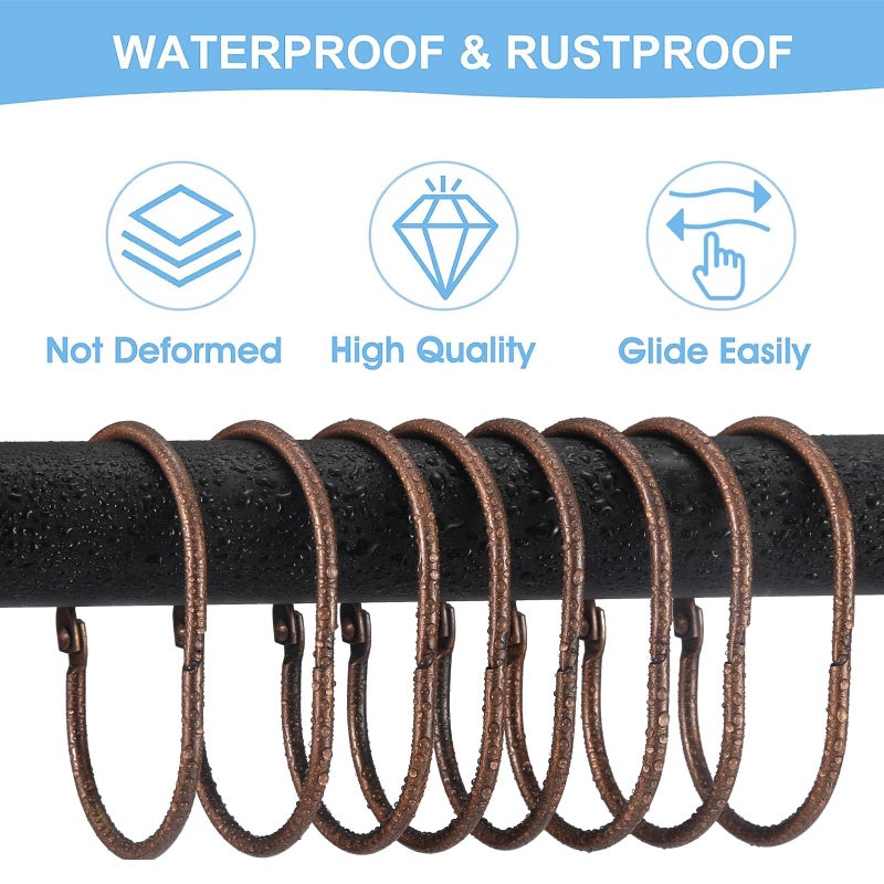 Goowin Shower Curtain Rings, 12 Pcs Shower Curtain Hooks, Oval Snap Shower Rings for Curtain, Metal Shower Curtain Rings Rust Proof, Glide Smoothly Shower Hooks for Shower Curtain Rod (Bronze) - Image 3